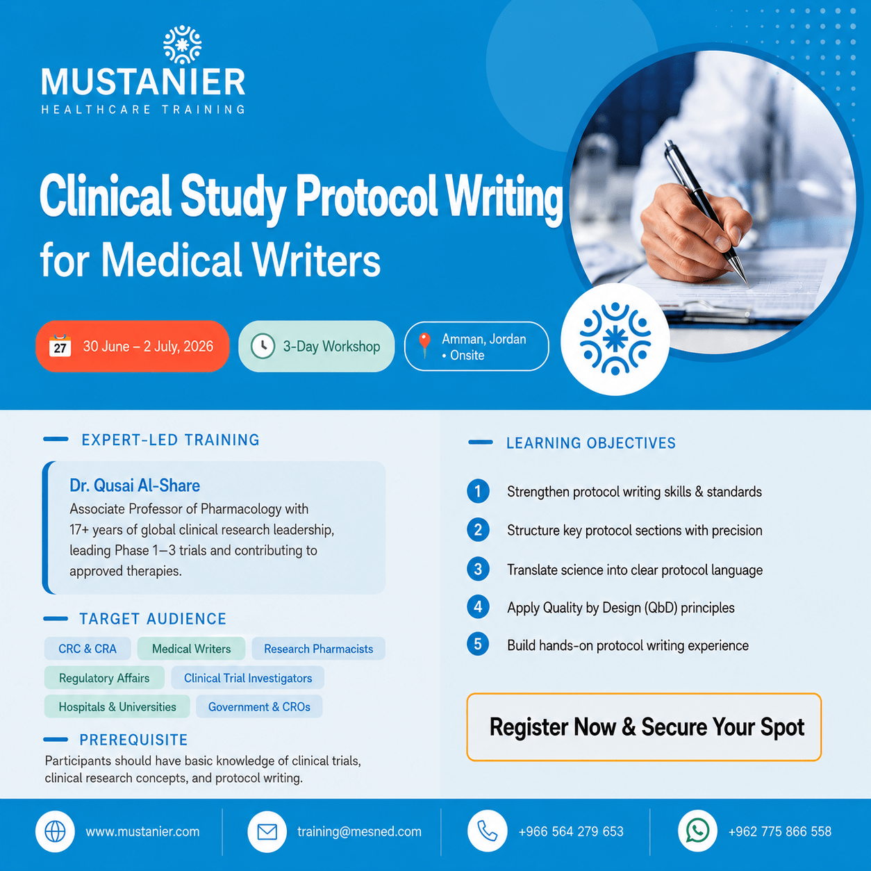Clinical Study Protocol Writing 2026 Specialized training in Clinical Study Protocol Writing designed to strengthen medical writing. Contact us today.