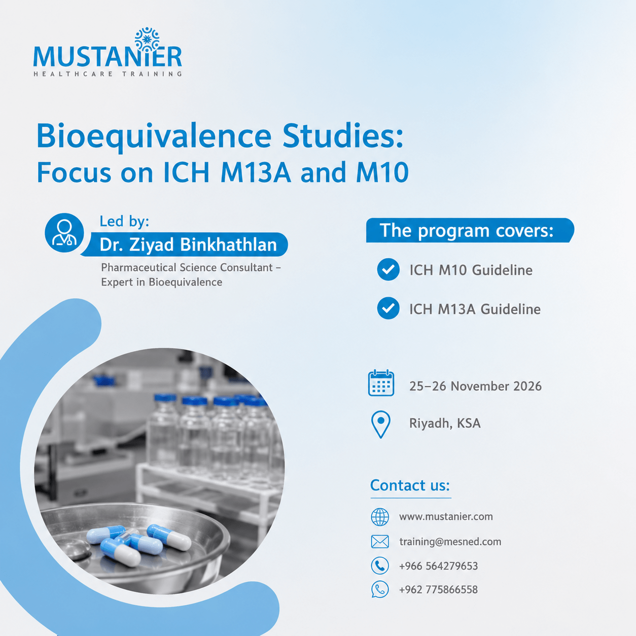 BE Nov 2026 Bioequivalence Studies: Focus on ICH M13A and M10 Training Course
